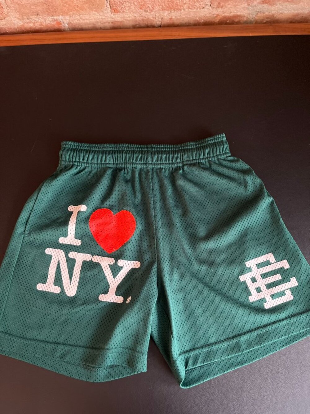 Eric Emanuel "I Love NY" Mesh Shorts - Green - Size Small
